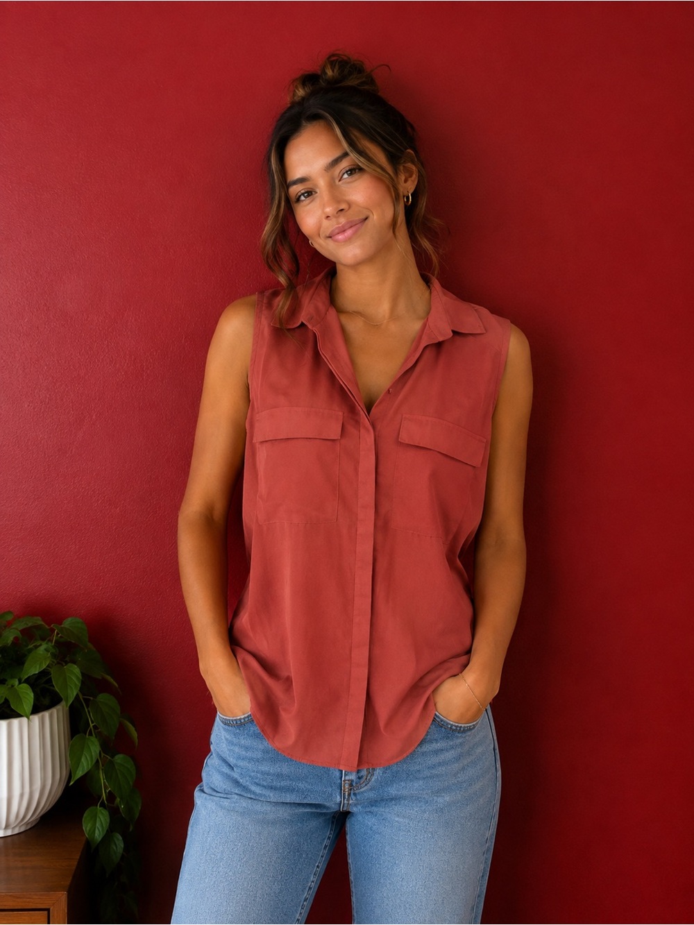 Primark Rust Orange Sleeveless Utility Blouse – Women’s US 8 / UK 12